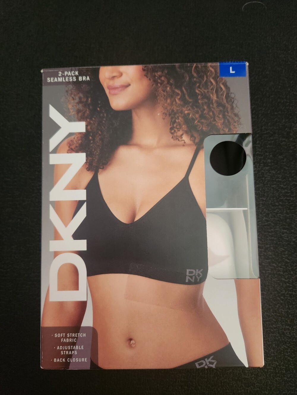 DKNY 2-Pack Seamless Bra , Black/Ivory , Size LARGE,  NWT